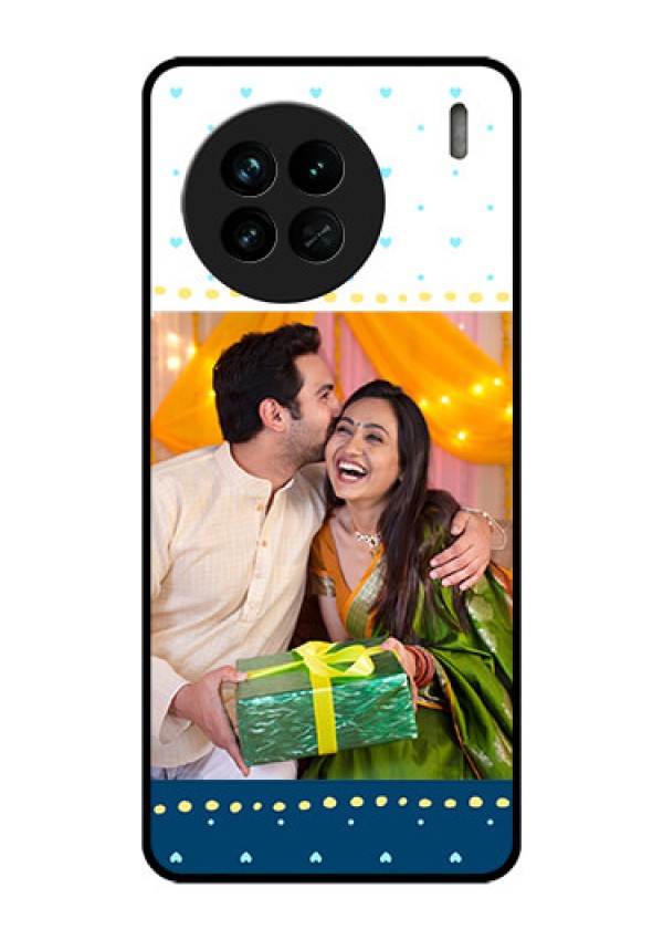 Vivo X90 5G Personalized Glass Phone Case - White and Blue Abstract Design