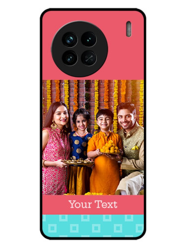 Custom Vivo X90 5G Personalized Glass Phone Case - Peach & Blue Color Design