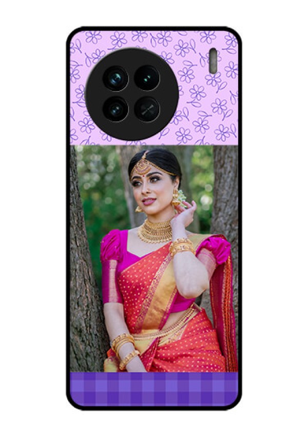 Vivo X90 5G Custom Glass Phone Case - Purple Floral Design