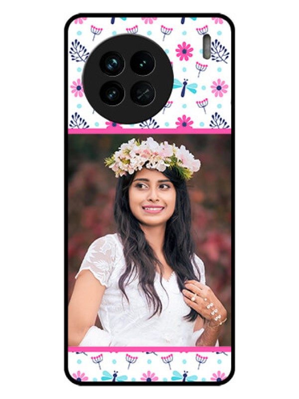 Custom Vivo X90 5G Photo Printing on Glass Case - Colorful Flower Design