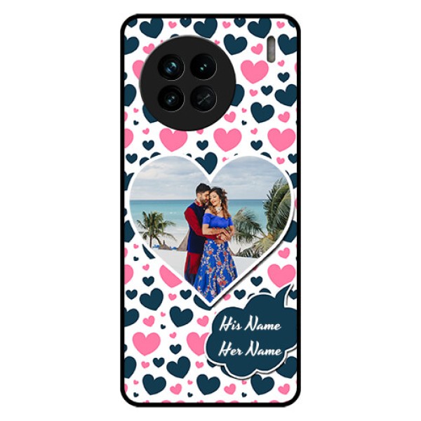 Vivo X90 5G Custom Glass Phone Case - Pink & Blue Heart Design