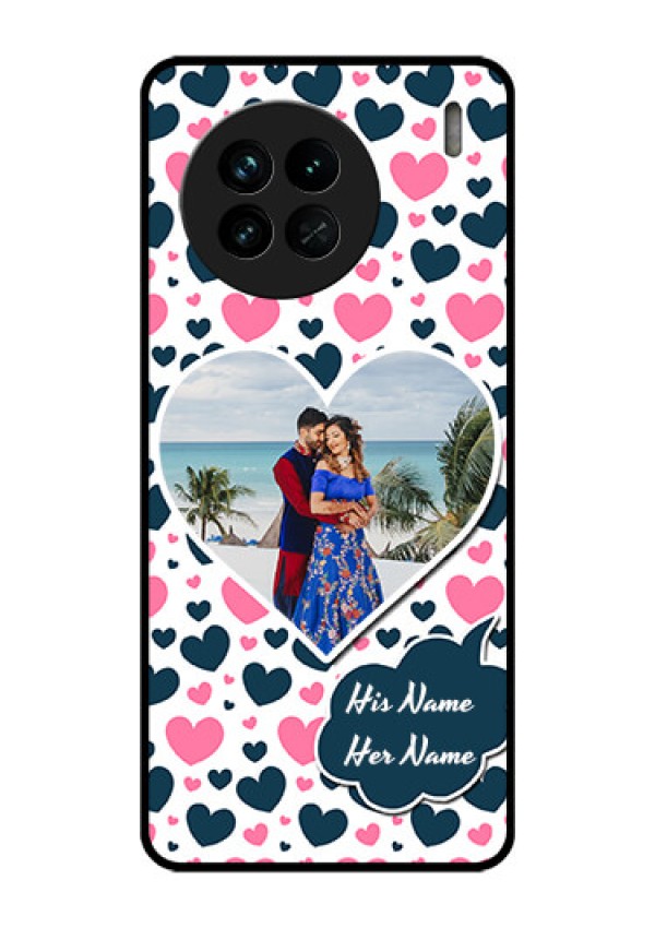 Vivo X90 5G Custom Glass Phone Case - Pink & Blue Heart Design