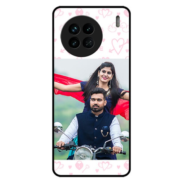 Vivo X90 5G Custom Glass Mobile Case - Pink Flying Heart Design