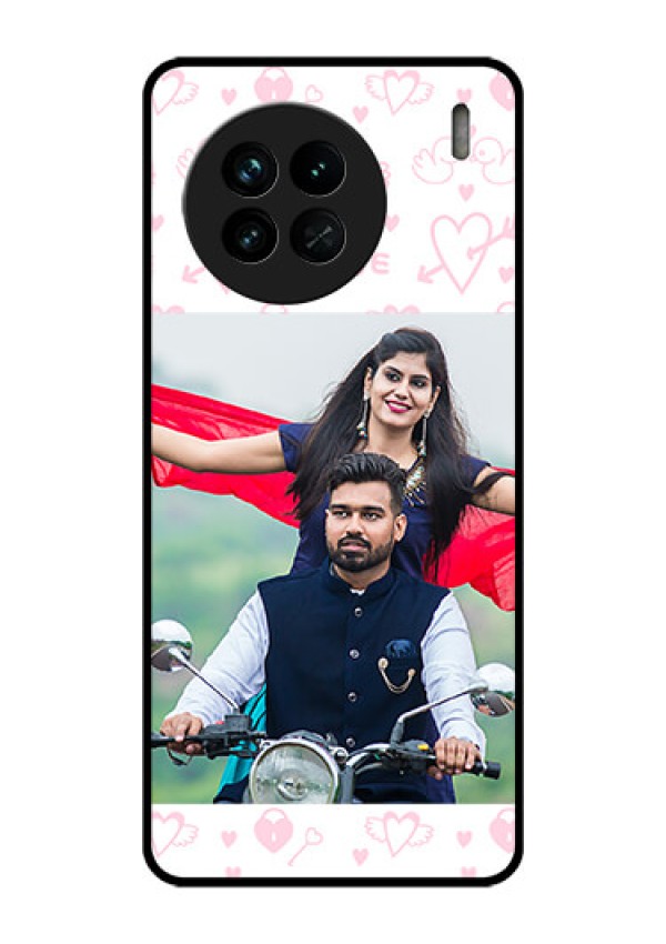 Vivo X90 5G Custom Glass Mobile Case - Pink Flying Heart Design
