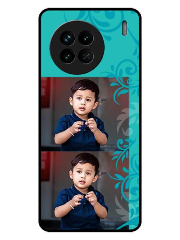 Custom Vivo X90 5G Personalized Glass Phone Case - with Photo and Green Floral Design