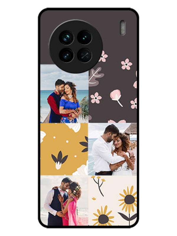 Custom Vivo X90 5G Photo Printing on Glass Case - 3 Images with Floral Design