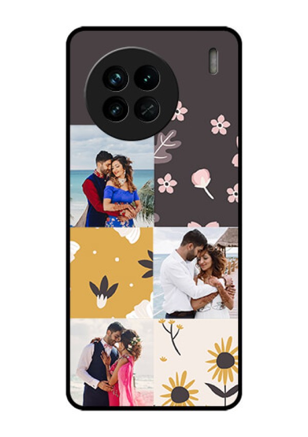 Vivo X90 5G Photo Printing on Glass Case - 3 Images with Floral Design
