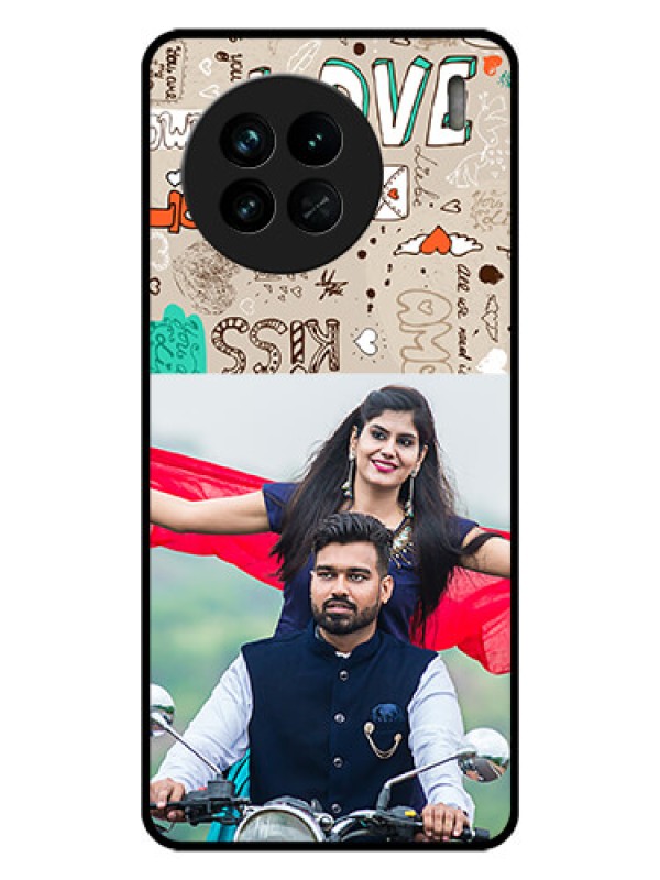 Custom Vivo X90 5G Custom Glass Phone Case - Love Doodle Pattern