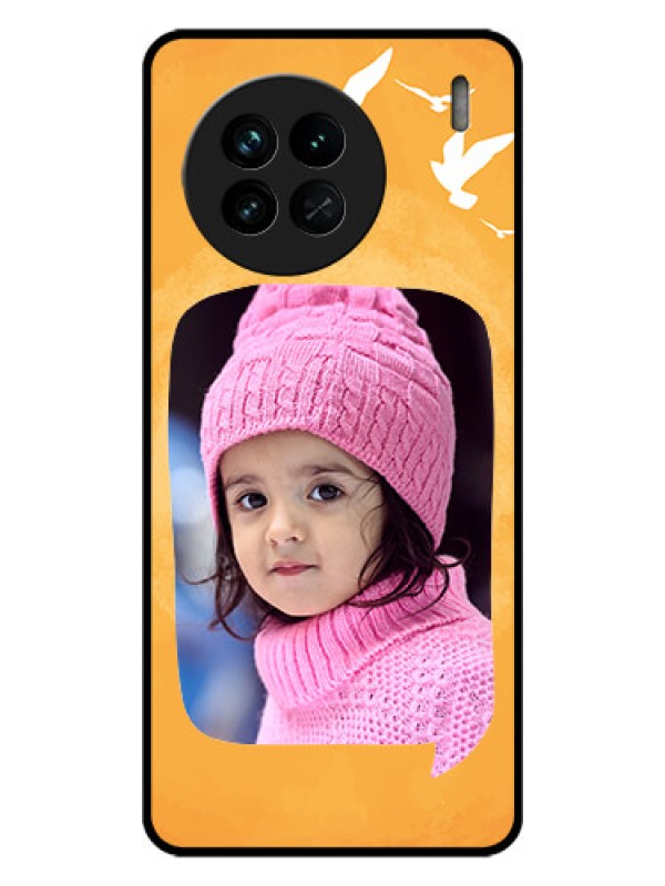 Custom Vivo X90 5G Personalized Glass Phone Case - Water Color Design with Bird Icons