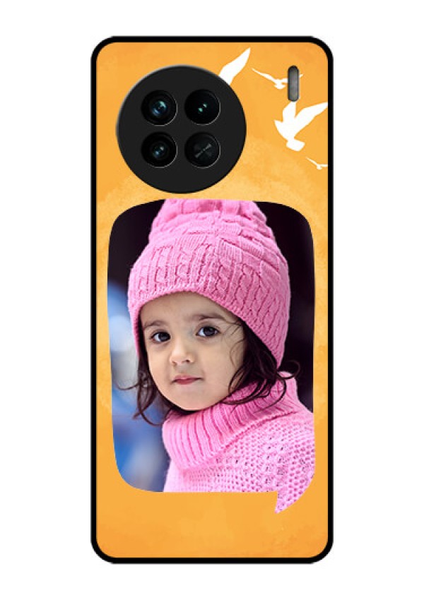 Vivo X90 5G Personalized Glass Phone Case - Water Color Design with Bird Icons