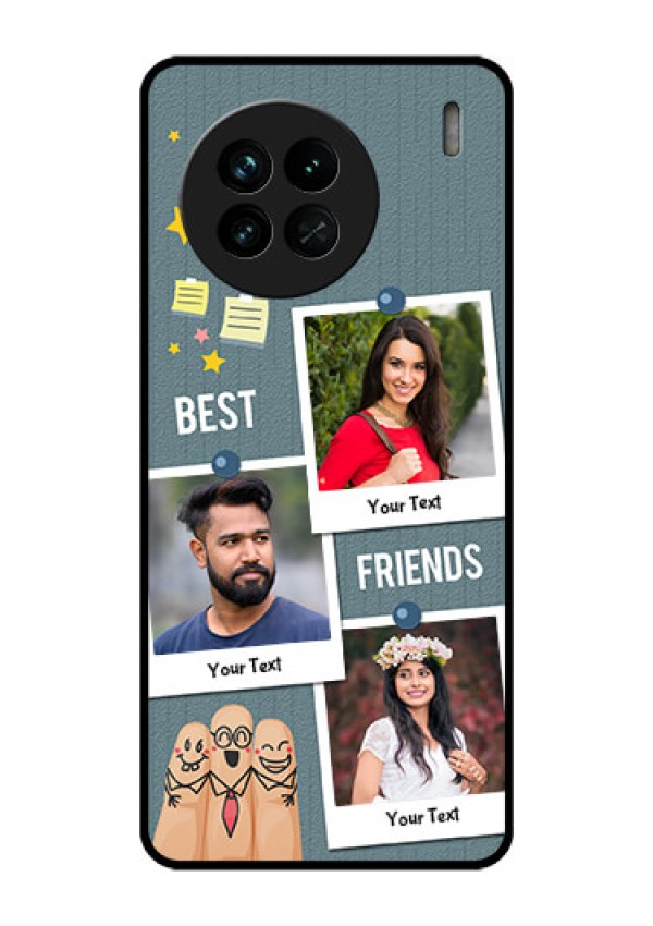 Vivo X90 5G Personalized Glass Phone Case - Sticky Frames and Friendship Design