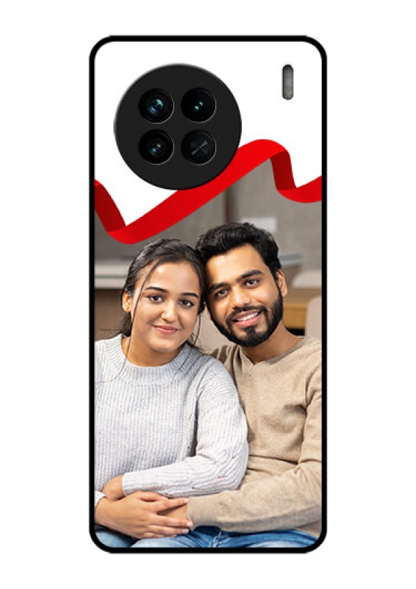 Vivo X90 5G Photo Printing on Glass Case - Red Ribbon Frame Design