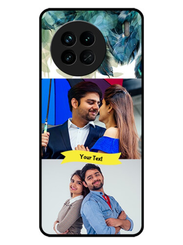 Custom Vivo X90 5G Personalized Glass Phone Case - Image with Boho Peacock Feather Design