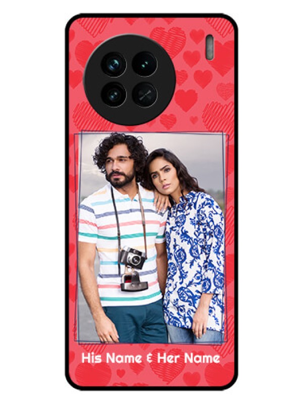 Custom Vivo X90 5G Photo Printing on Glass Case - with Red Heart Symbols Design