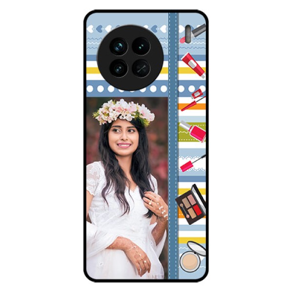 Vivo X90 5G Personalized Glass Phone Case - Makeup Icons Design