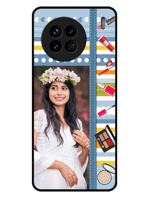 Custom Vivo X90 5G Personalized Glass Phone Case - Makeup Icons Design
