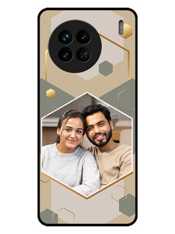 Custom Vivo X90 5G Photo Printing on Glass Case - Stylish Hexagon Pattern Design