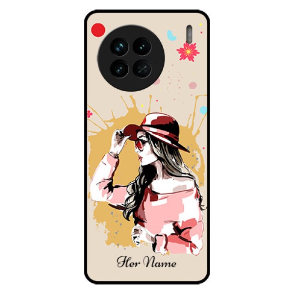 Vivo X90 5G Photo Printing on Glass Case - Women with pink hat Design