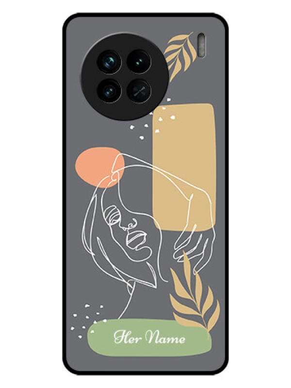Custom Vivo X90 5G Custom Glass Phone Case - Gazing Woman line art Design