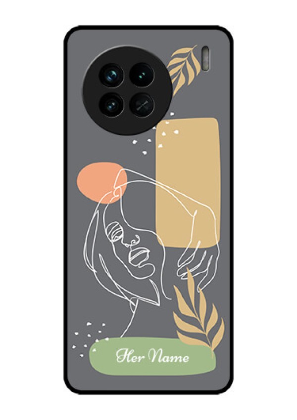 Vivo X90 5G Custom Glass Phone Case - Gazing Woman line art Design