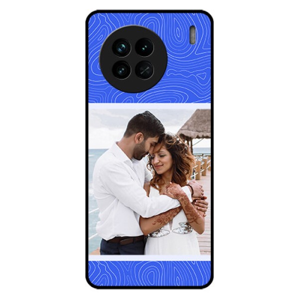 Vivo X90 5G Custom Glass Mobile Case - Curved line art with blue and white Design Vivo X90 5G Custom Glass Mobile Case - Curved line art with blue and white Design