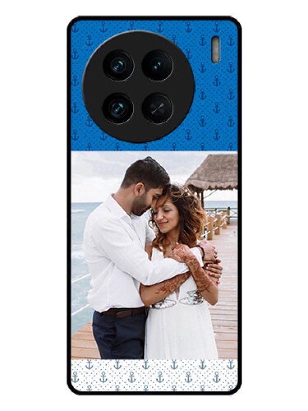 Custom Vivo X90 Pro 5G Photo Printing on Glass Case - Blue Anchors Design