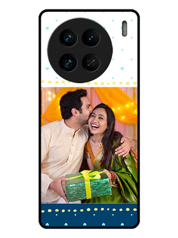 Custom Vivo X90 Pro 5G Personalized Glass Phone Case - White and Blue Abstract Design