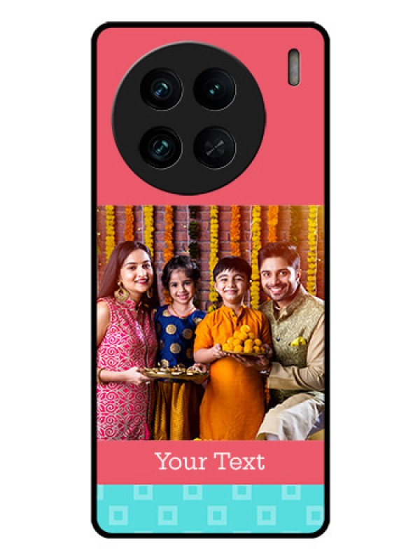 Custom Vivo X90 Pro 5G Personalized Glass Phone Case - Peach & Blue Color Design