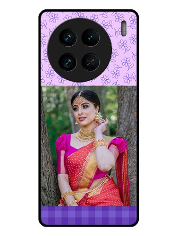 Custom Vivo X90 Pro 5G Custom Glass Phone Case - Purple Floral Design
