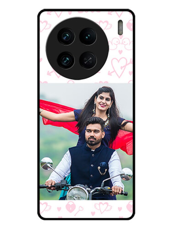 Custom Vivo X90 Pro 5G Custom Glass Mobile Case - Pink Flying Heart Design