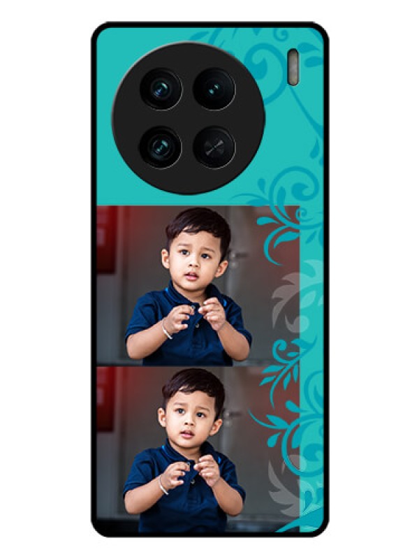 Custom Vivo X90 Pro 5G Personalized Glass Phone Case - with Photo and Green Floral Design