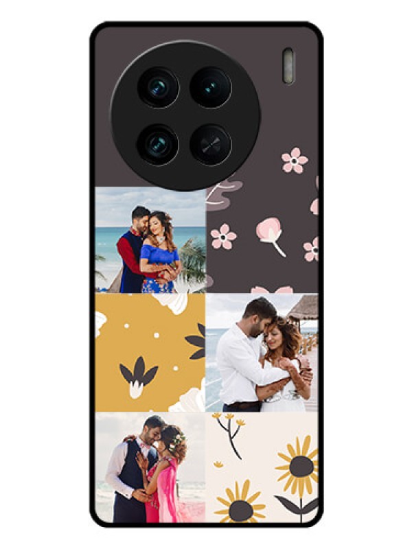 Custom Vivo X90 Pro 5G Photo Printing on Glass Case - 3 Images with Floral Design