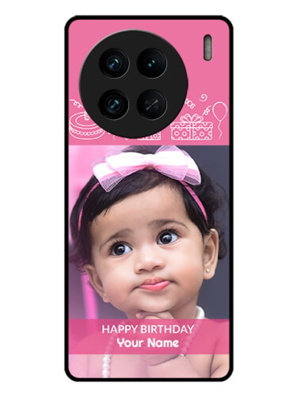 Custom Vivo X90 Pro 5G Photo Printing on Glass Case - with Birthday Line Art Design