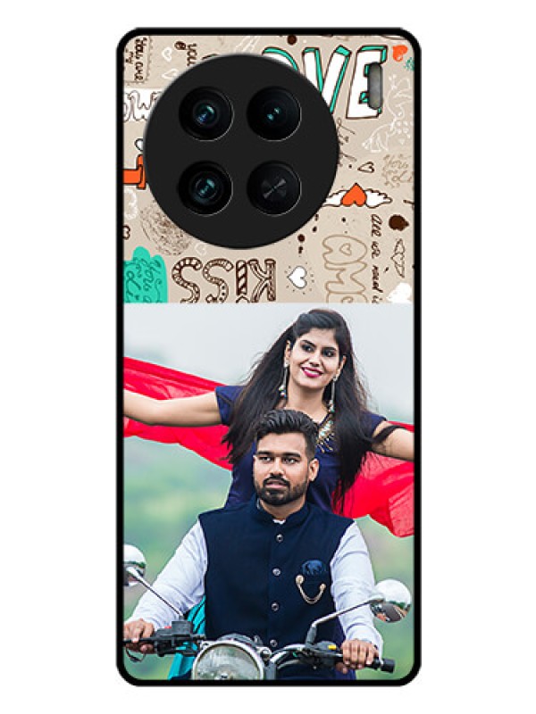 Custom Vivo X90 Pro 5G Custom Glass Phone Case - Love Doodle Pattern