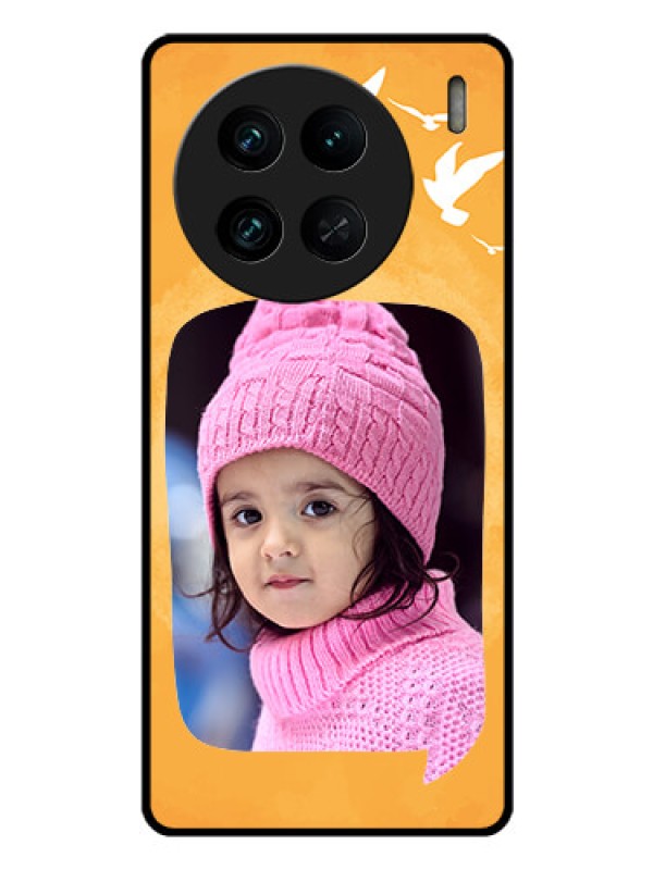 Custom Vivo X90 Pro 5G Personalized Glass Phone Case - Water Color Design with Bird Icons