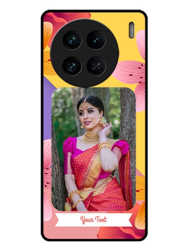 Custom Vivo X90 Pro 5G Custom Glass Mobile Case - 3 Image With Vintage Floral Design