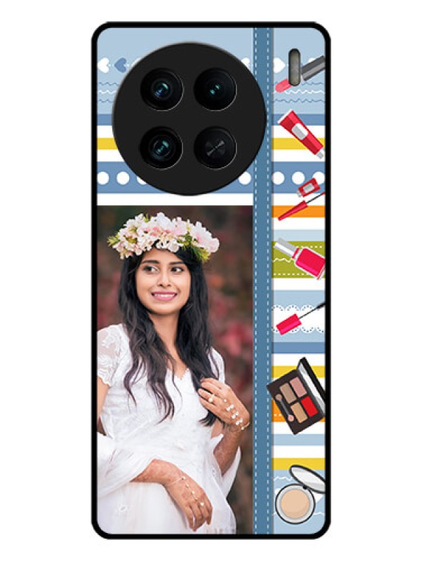 Custom Vivo X90 Pro 5G Personalized Glass Phone Case - Makeup Icons Design