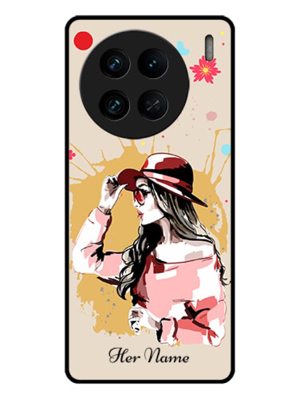 Custom Vivo X90 Pro 5G Photo Printing on Glass Case - Women with pink hat Design