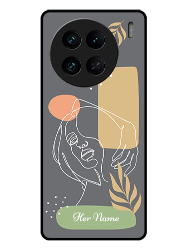 Custom Vivo X90 Pro 5G Custom Glass Phone Case - Gazing Woman line art Design