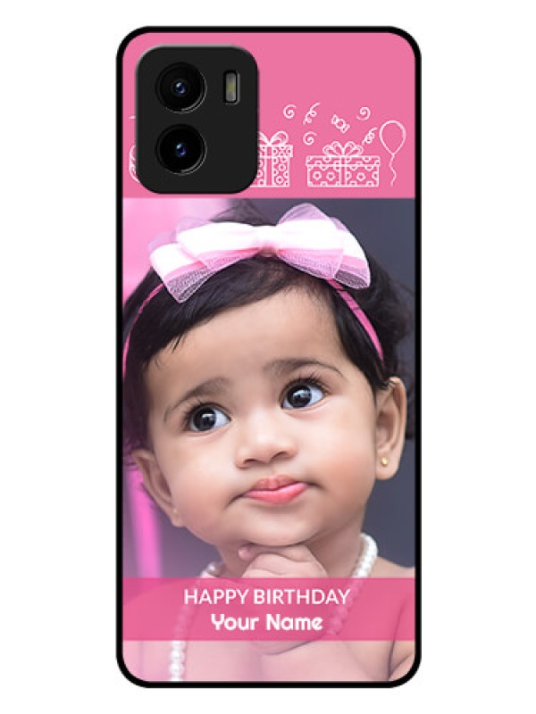 Custom Vivo Y01 Photo Printing on Glass Case - with Birthday Line Art Design
