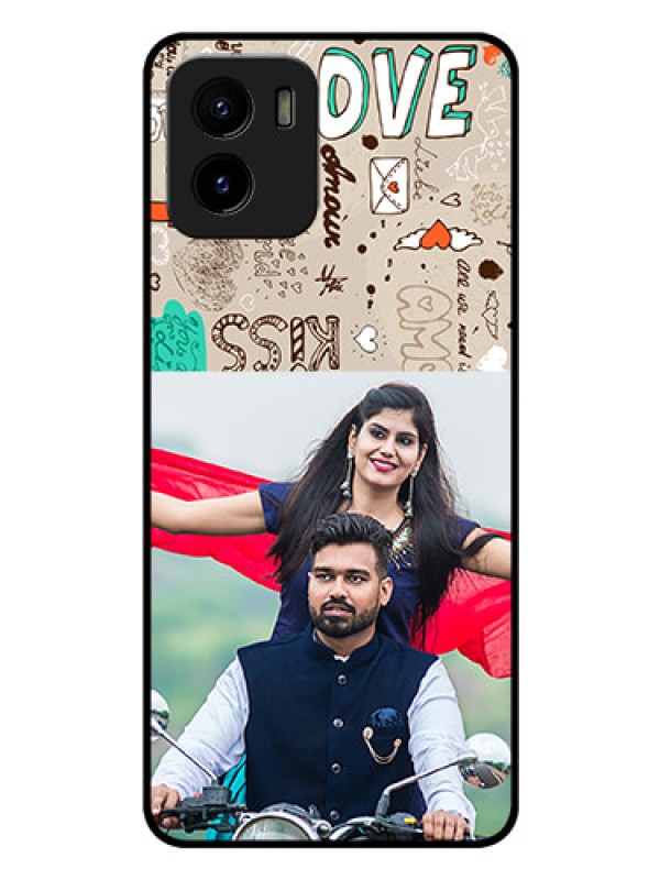 Custom Vivo Y01 Custom Glass Phone Case - Love Doodle Pattern