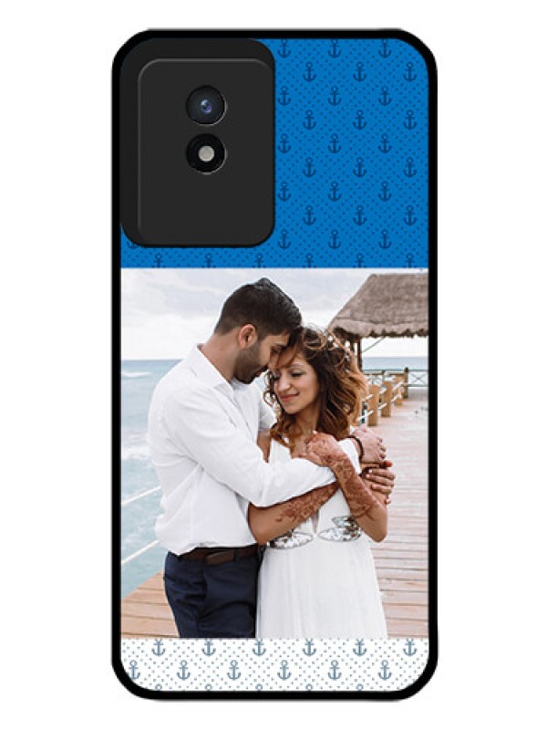 Custom Vivo Y02 Photo Printing on Glass Case - Blue Anchors Design