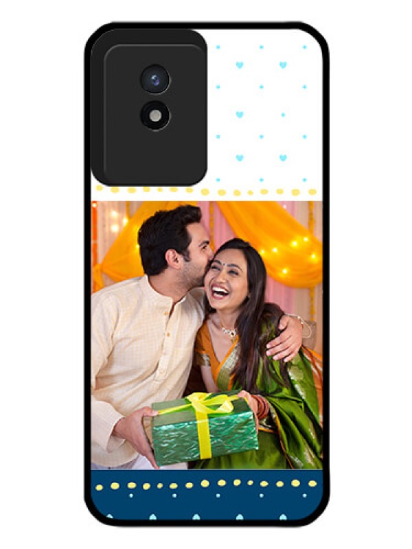 Custom Vivo Y02 Personalized Glass Phone Case - White and Blue Abstract Design