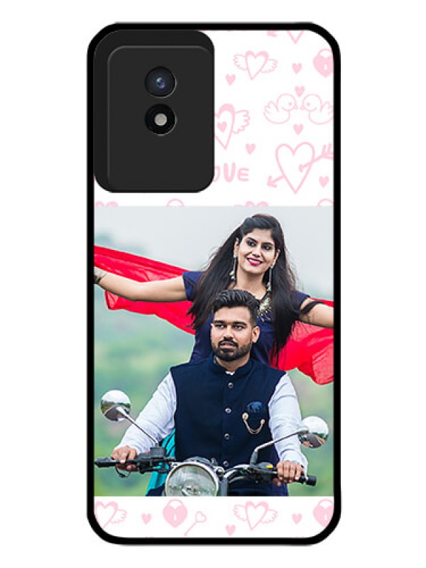 Custom Vivo Y02 Custom Glass Mobile Case - Pink Flying Heart Design