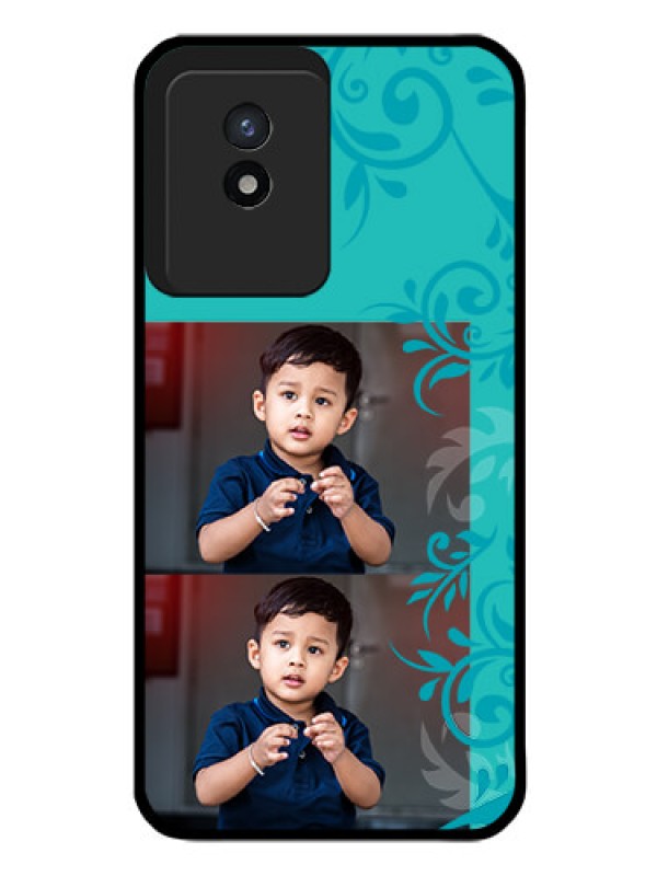 Custom Vivo Y02 Personalized Glass Phone Case - with Photo and Green Floral Design