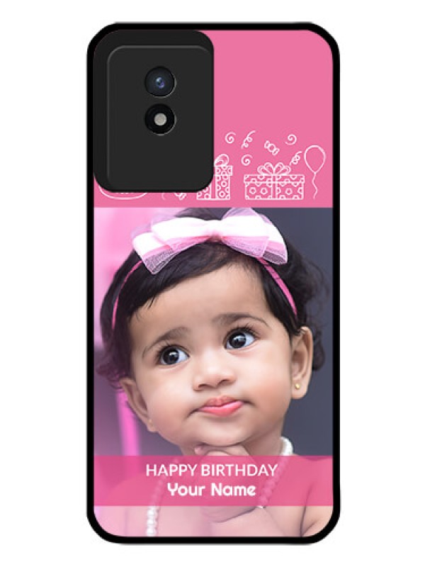 Custom Vivo Y02 Photo Printing on Glass Case - with Birthday Line Art Design