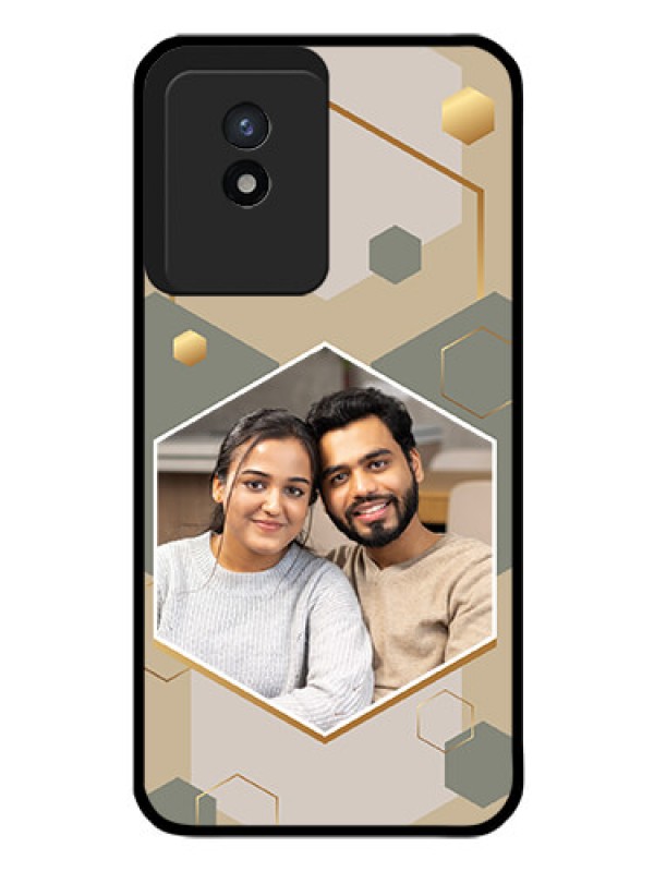 Custom Vivo Y02 Photo Printing on Glass Case - Stylish Hexagon Pattern Design