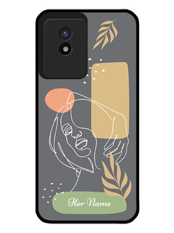 Custom Vivo Y02 Custom Glass Phone Case - Gazing Woman line art Design