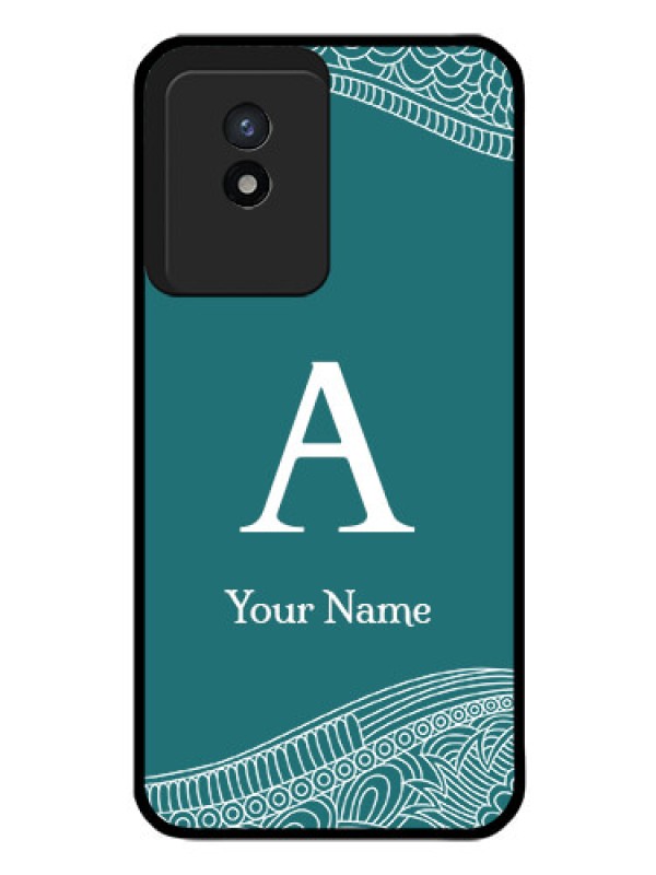 Custom Vivo Y02 Personalized Glass Phone Case - line art pattern with custom name Design