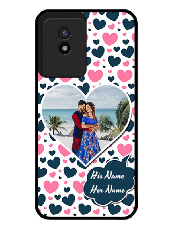 Custom Vivo Y02T Custom Glass Phone Case - Pink & Blue Heart Design